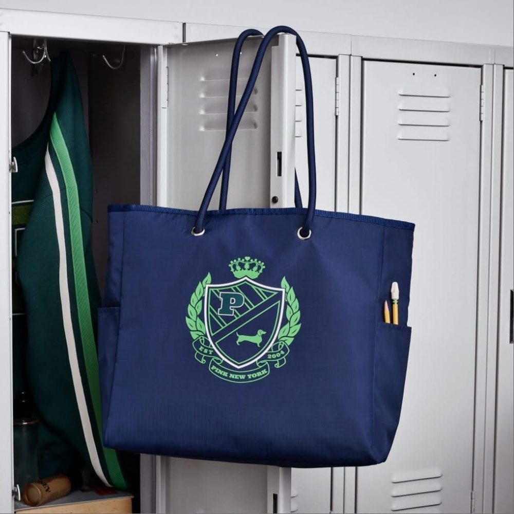 PINK Victoria's Secret Blue/Green reversible Canvas Tote
